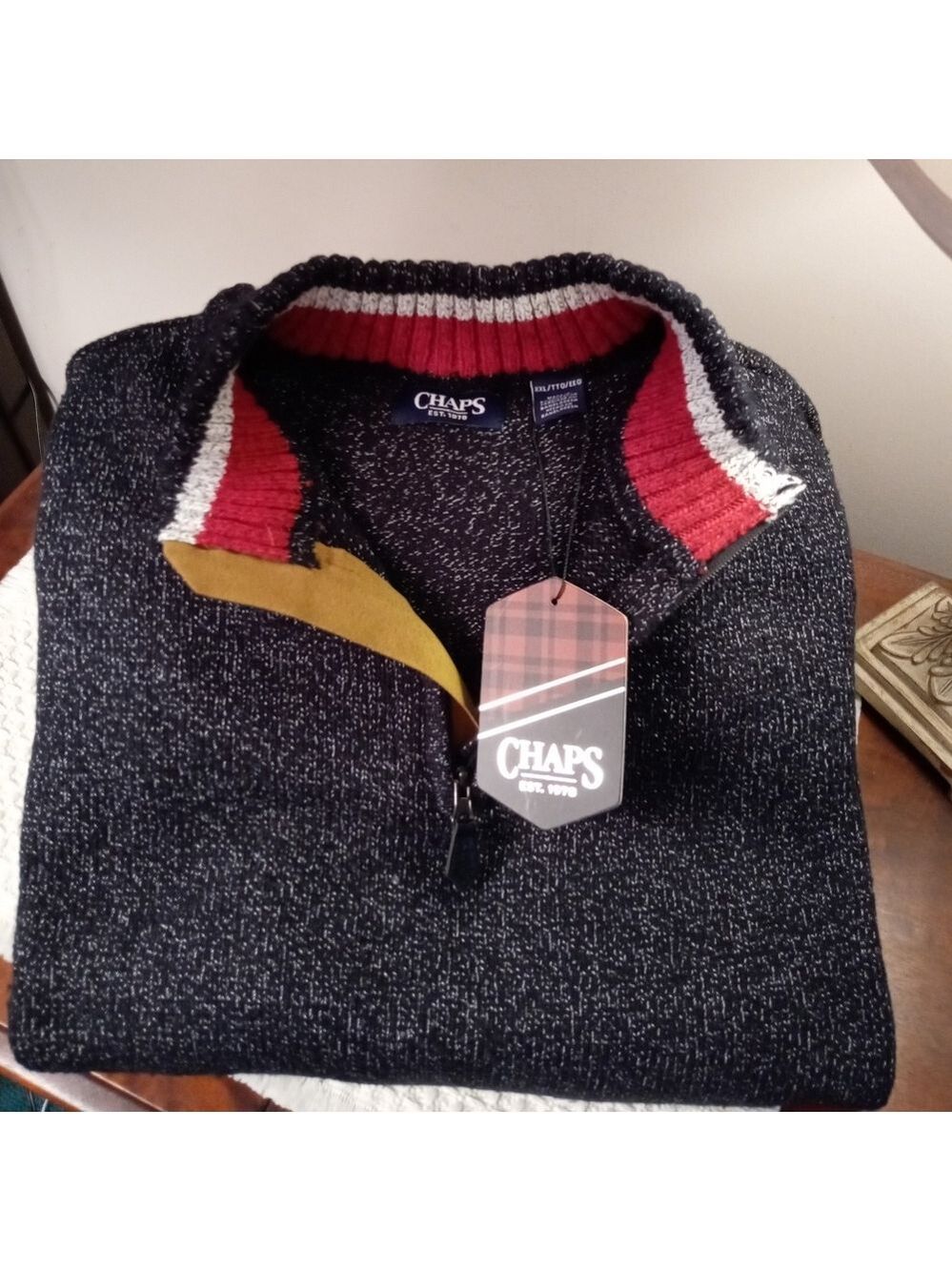 Chaps Men's Charcoal Heather Twist Knit Quarter Zip Sweater NWT